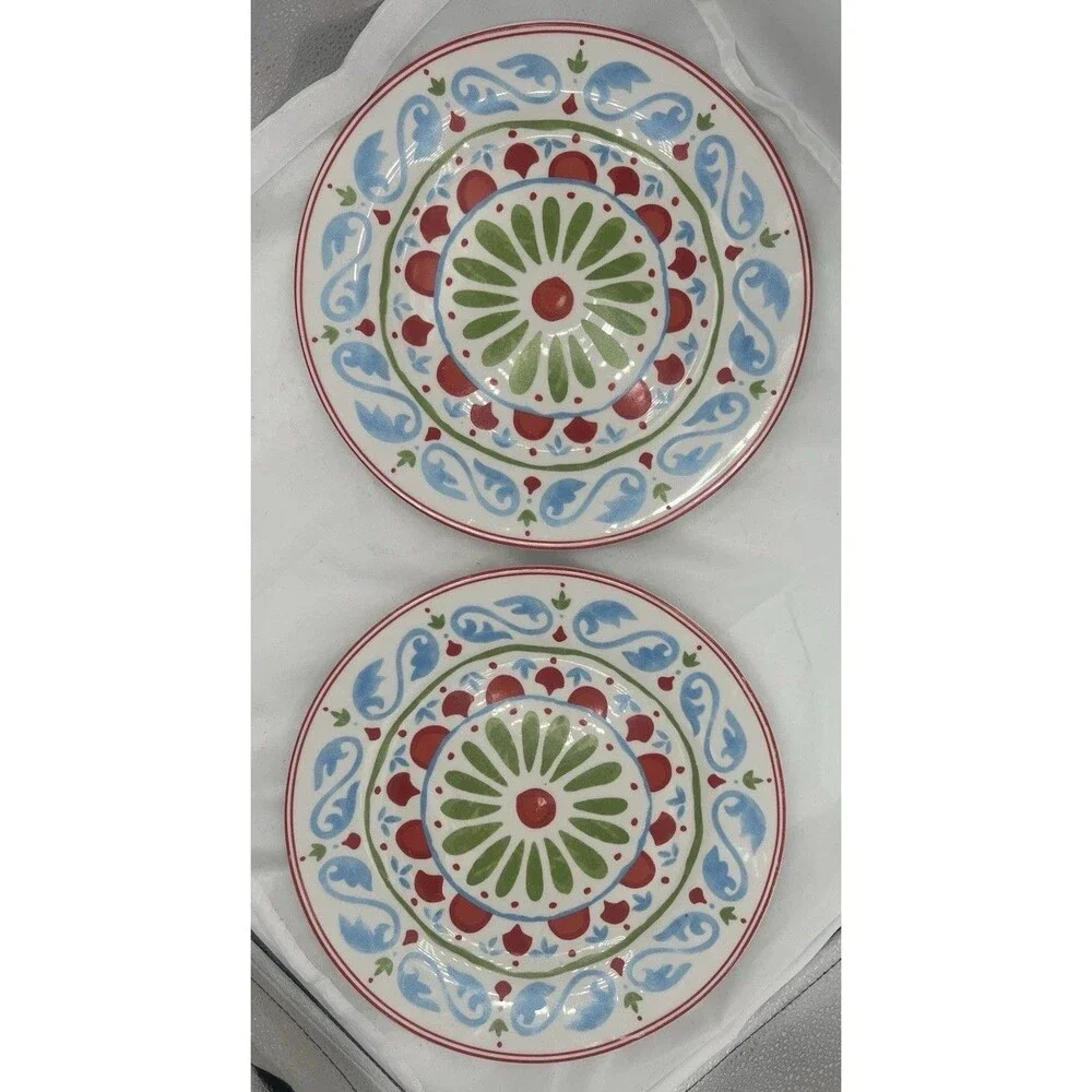 Dover & York Mediterranean Dinner Plates Set of 2 Colorful Spanish Ceramic